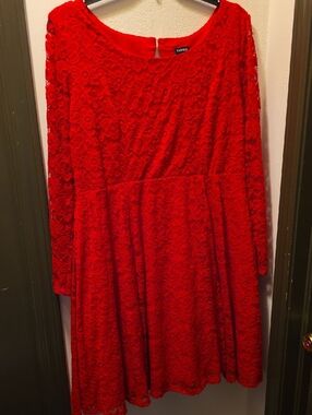 Torrid Red Long Sleeve Lace Fit & Flare Dress. Size 2